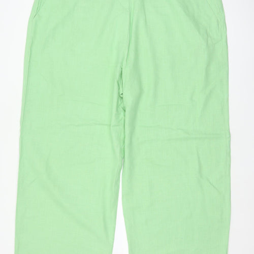 Marks & Spencer Women Green UK 24 Short Linen Blend Straight Trousers