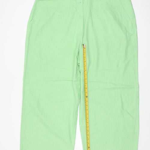 Marks & Spencer Women Green UK 24 Short Linen Blend Straight Trousers