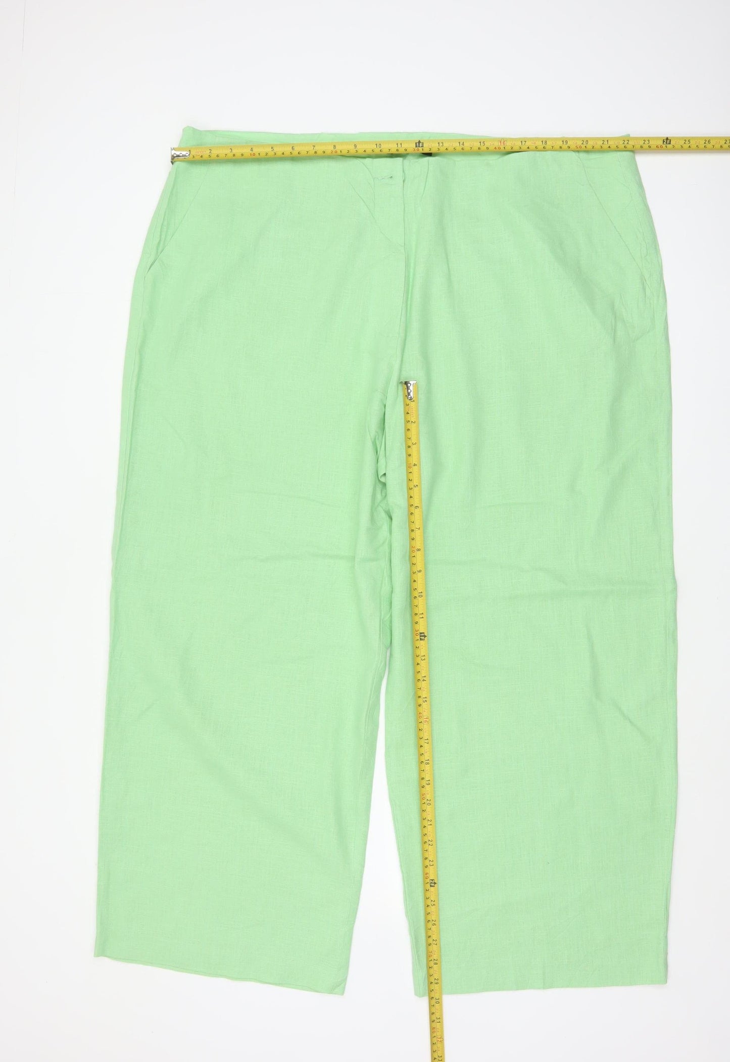 Marks & Spencer Women Green UK 24 Short Linen Blend Straight Trousers