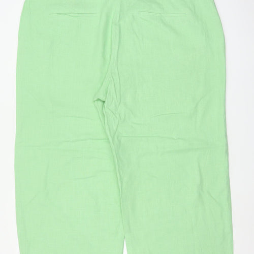 Marks & Spencer Women Green UK 24 Short Linen Blend Straight Trousers