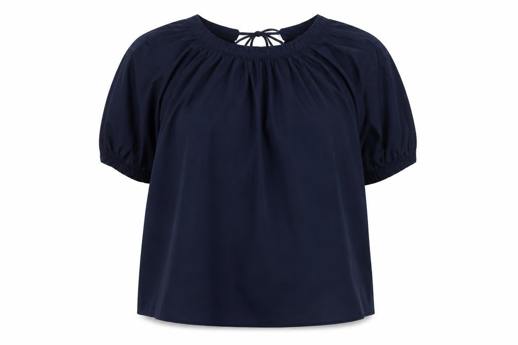 Marks and Spencer Women Blue Size 14 Tie Neck Puff Sleeve Blouse