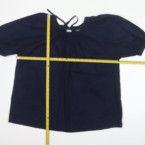 Marks and Spencer Women Blue Size 14 Tie Neck Puff Sleeve Blouse