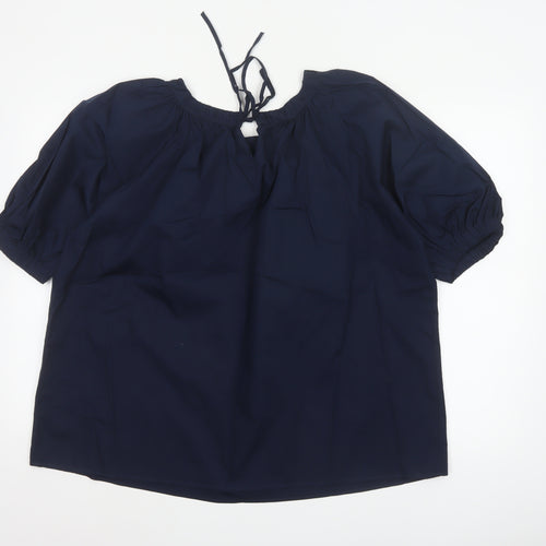 Marks and Spencer Women Blue Size 14 Tie Neck Puff Sleeve Blouse