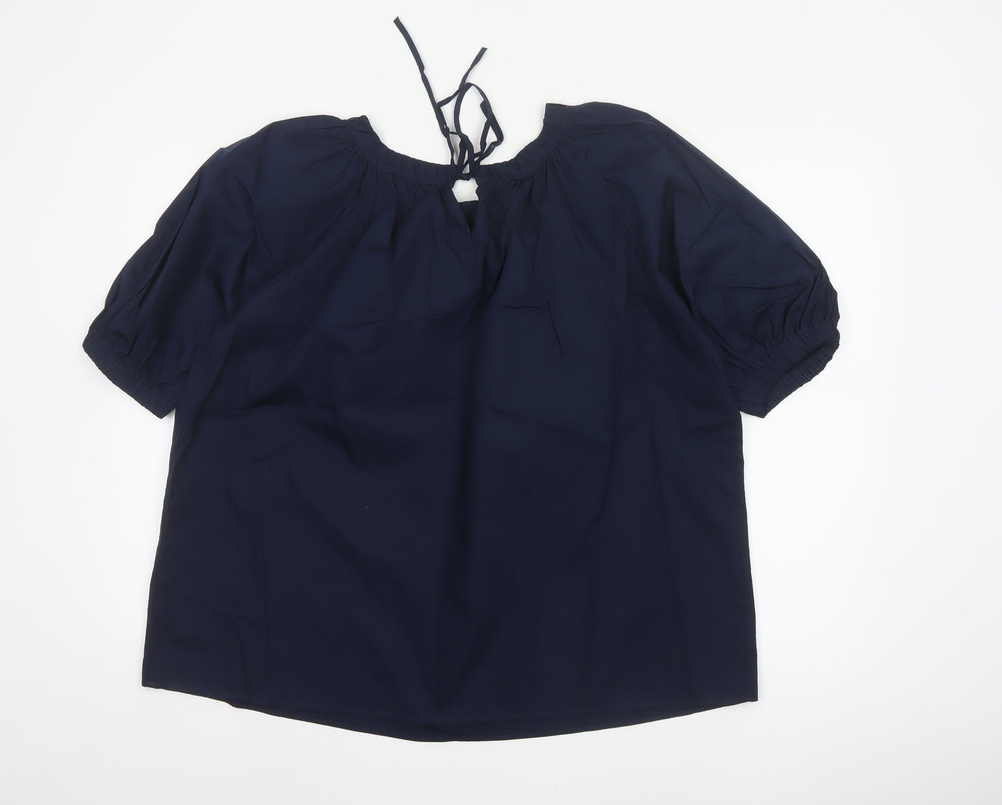Marks and Spencer Women Blue Size 14 Tie Neck Puff Sleeve Blouse