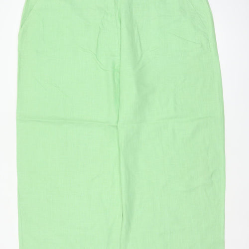 M&S Women Green Size 24 Short Linen Blend Wide Leg Trousers
