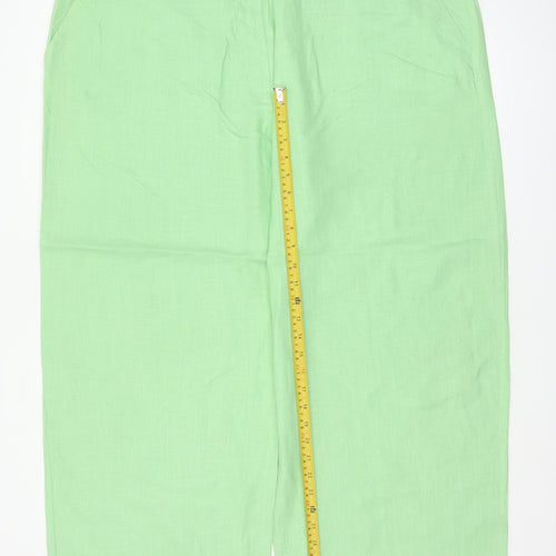 M&S Women Green Size 24 Short Linen Blend Wide Leg Trousers