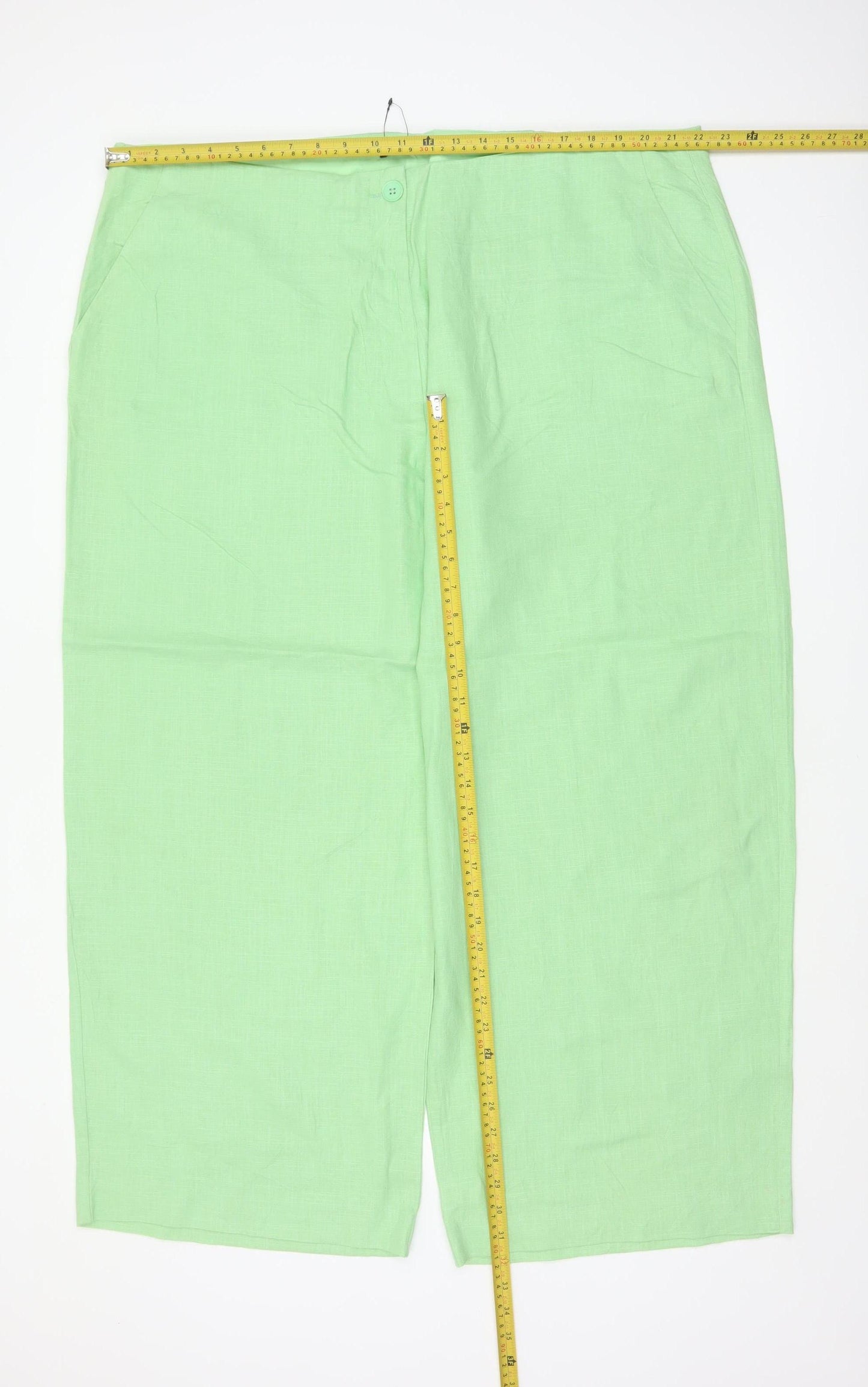 M&S Women Green Size 24 Short Linen Blend Wide Leg Trousers