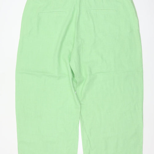 M&S Women Green Size 24 Short Linen Blend Wide Leg Trousers