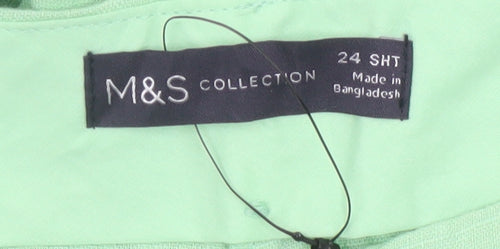 M&S Women Green Size 24 Short Linen Blend Wide Leg Trousers