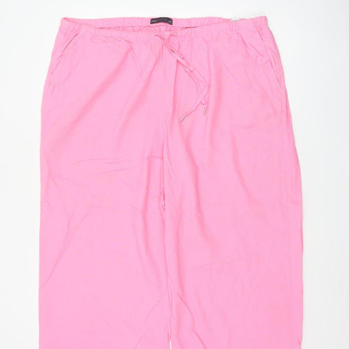 Marks and Spencer Women Pink Size 22 Linen Blend Cropped Wide-Leg Trousers