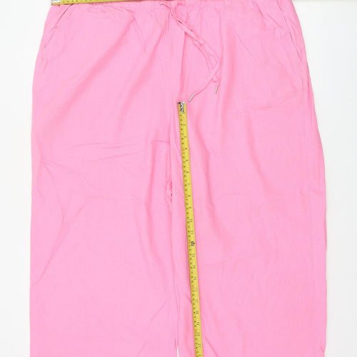Marks and Spencer Women Pink Size 22 Linen Blend Cropped Wide-Leg Trousers
