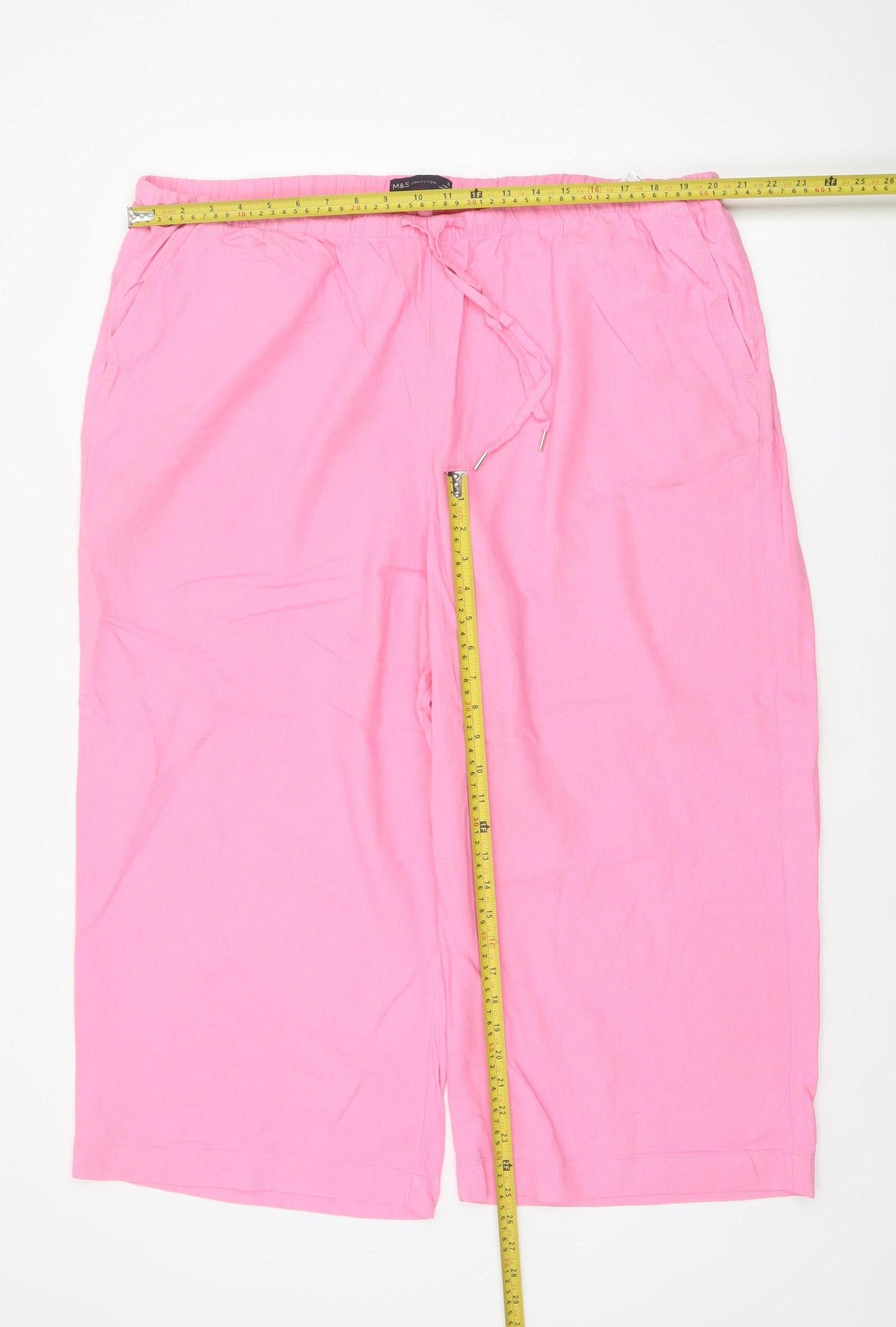 Marks and Spencer Women Pink Size 22 Linen Blend Cropped Wide-Leg Trousers