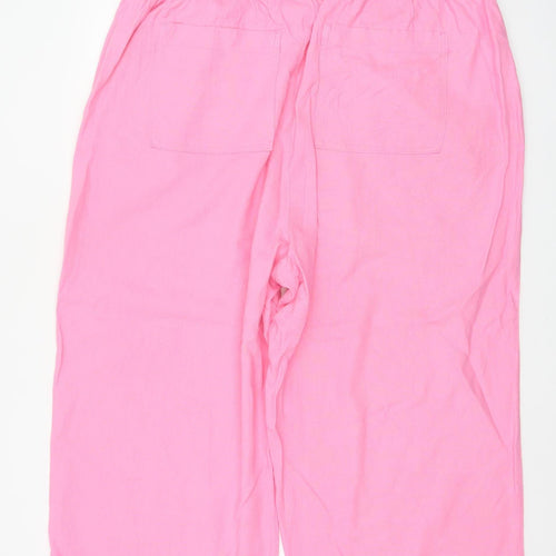 Marks and Spencer Women Pink Size 22 Linen Blend Cropped Wide-Leg Trousers