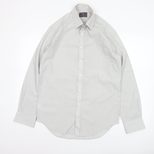 Marks and Spencer Men Grey 14.5 Regular Fit Long Sleeve Shirt 37in