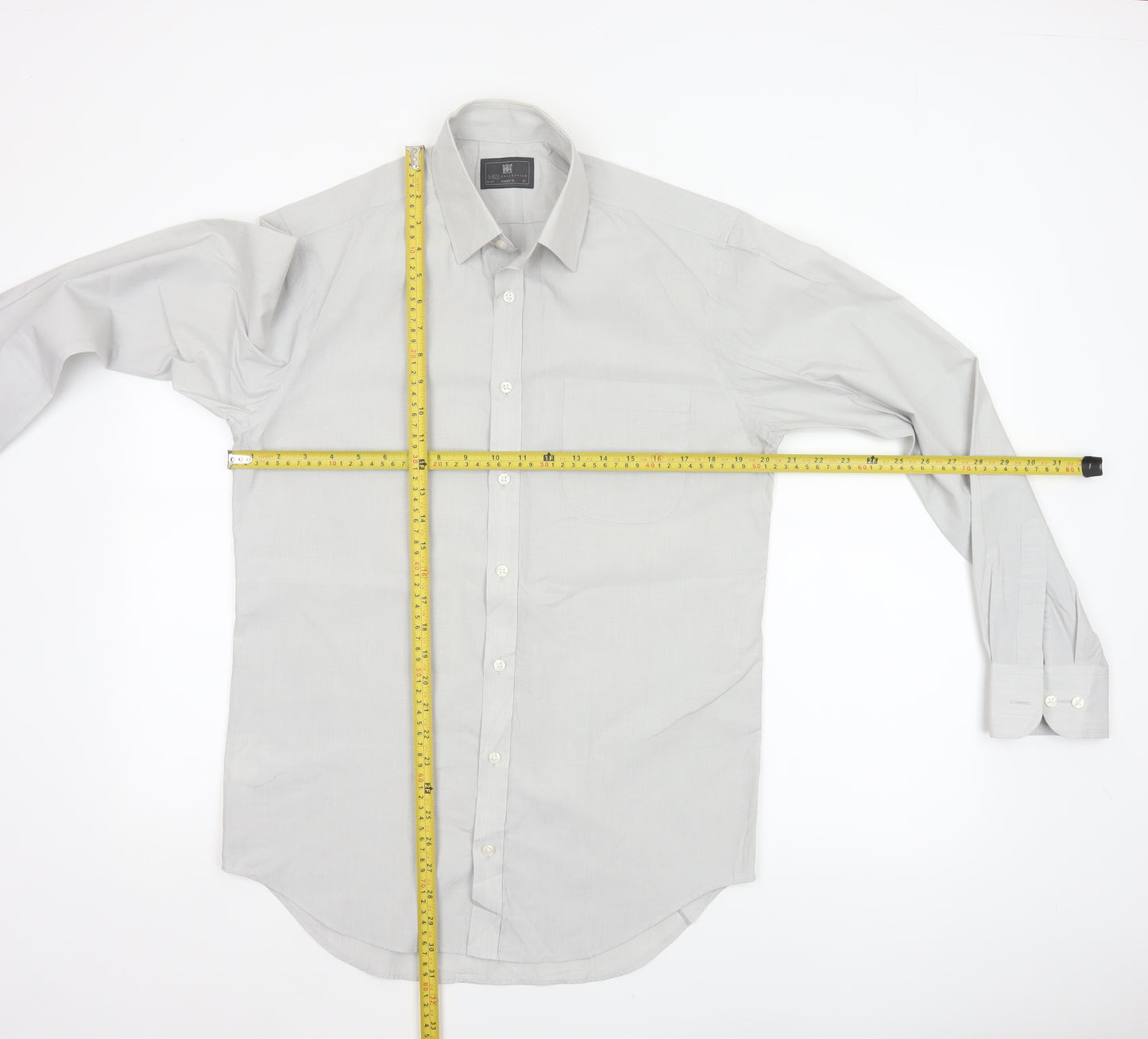 Marks and Spencer Men Grey 14.5 Regular Fit Long Sleeve Shirt 37in