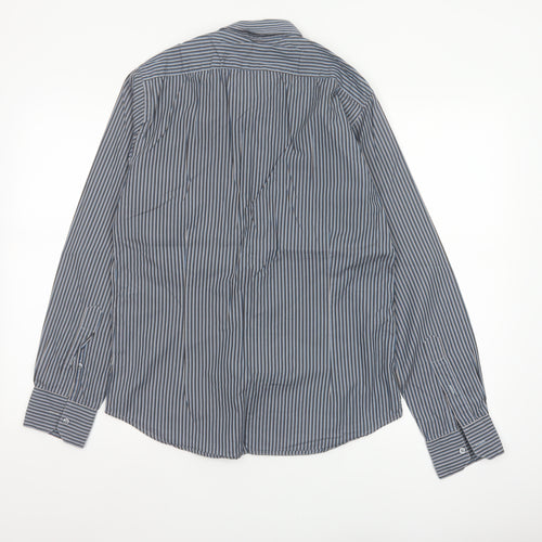 Jaeger London Men's Blue Striped Shirt 15 Long Sleeve Button-Up