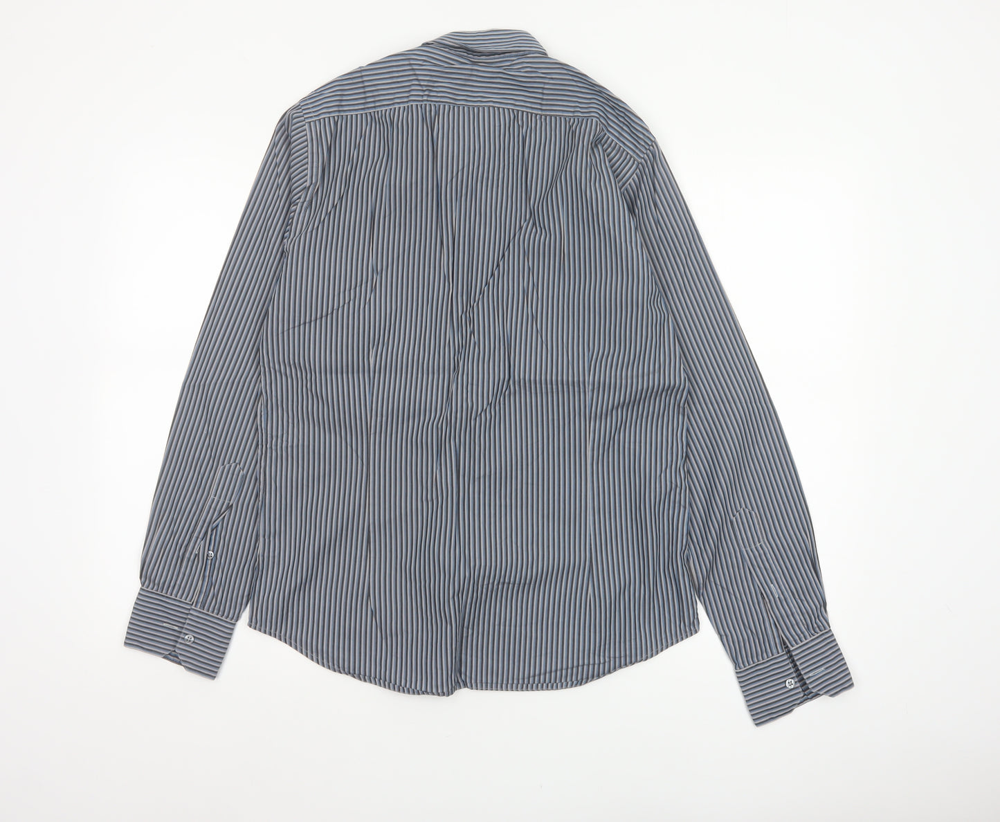 Jaeger London Men's Blue Striped Shirt 15 Long Sleeve Button-Up