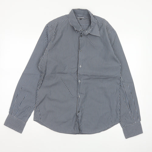 Jaeger London Men's Blue Striped Shirt 15 Long Sleeve Button-Up