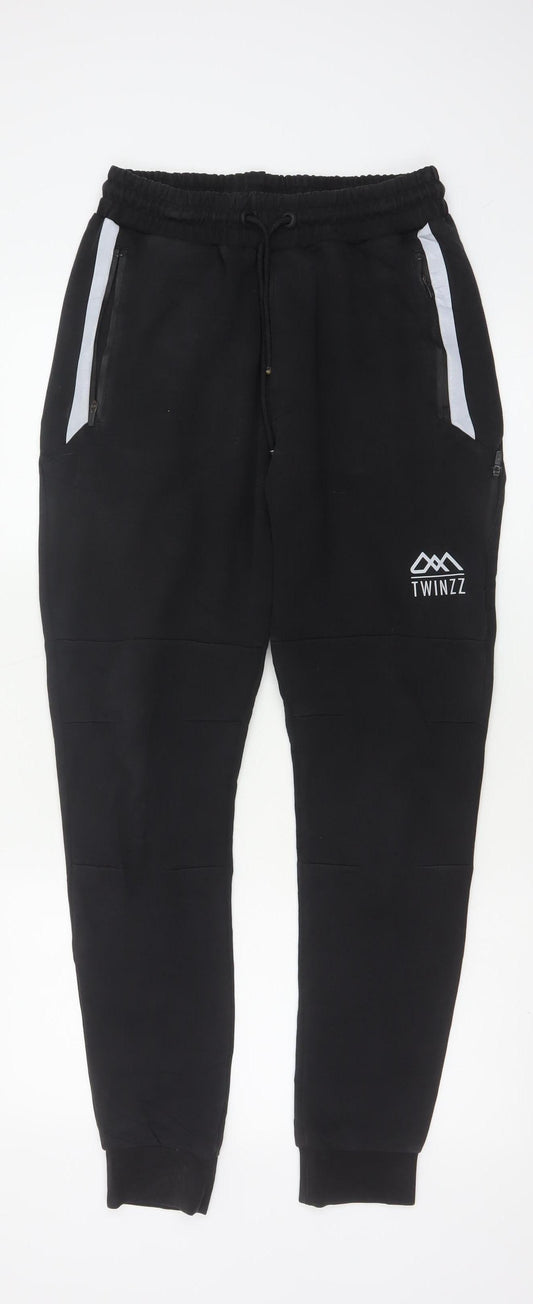 Twinzz Men’s Black Logo Tapered Jogger Trousers Size M