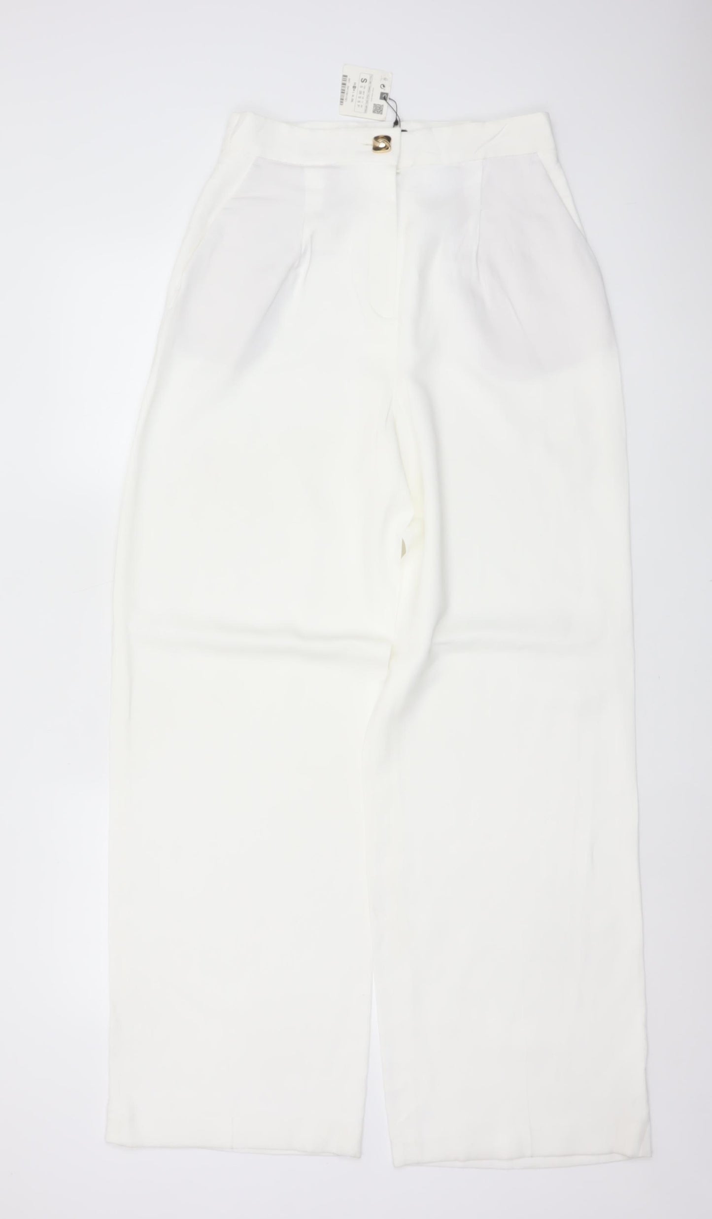 ZARA Women Ivory S High Rise Wide Leg Tailored Dress Trousers