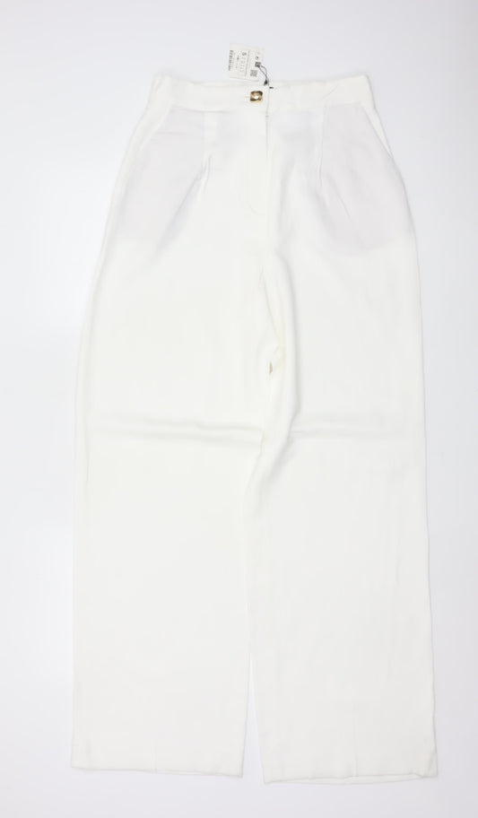 ZARA Women Ivory S High Rise Wide Leg Tailored Dress Trousers