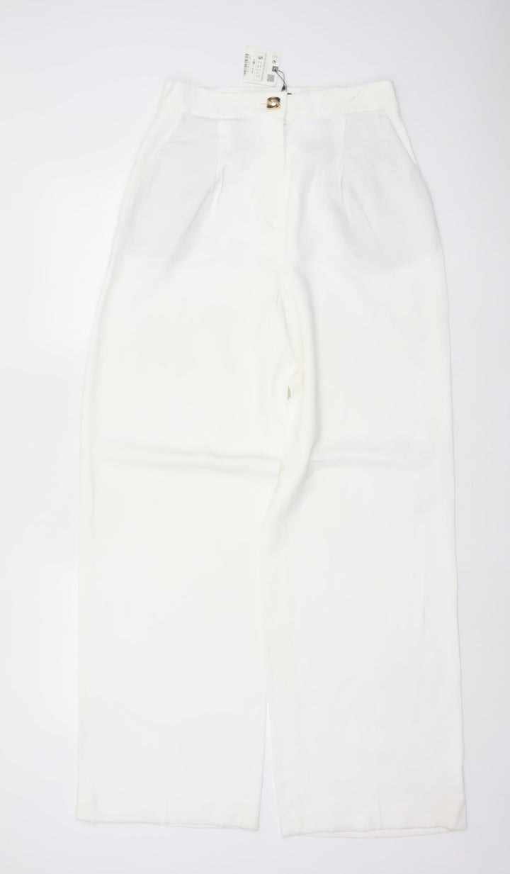 ZARA Women Ivory S High Rise Wide Leg Tailored Dress Trousers