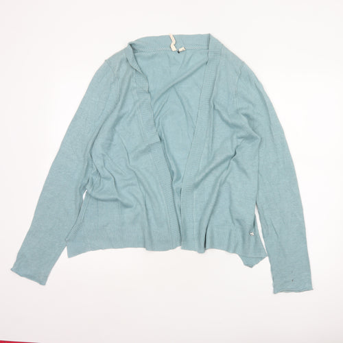 White Stuff Women Blue UK 14 Open Knit Cardigan Linen Cotton Long Sleeve