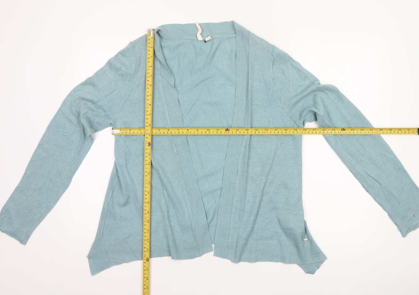 White Stuff Women Blue UK 14 Open Knit Cardigan Linen Cotton Long Sleeve