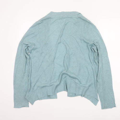White Stuff Women Blue UK 14 Open Knit Cardigan Linen Cotton Long Sleeve