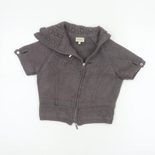 Karen Millen Women’s Grey Size 2 Merino Wool Zip Knit Cardigan