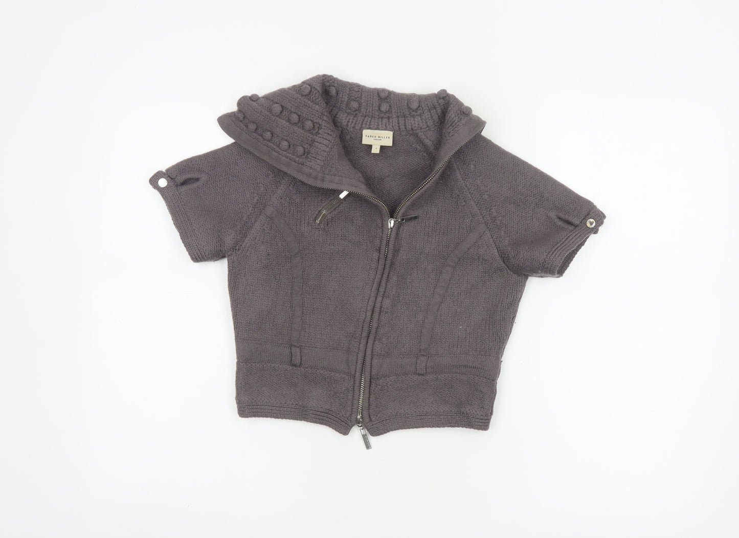 Karen Millen Women’s Grey Size 2 Merino Wool Zip Knit Cardigan