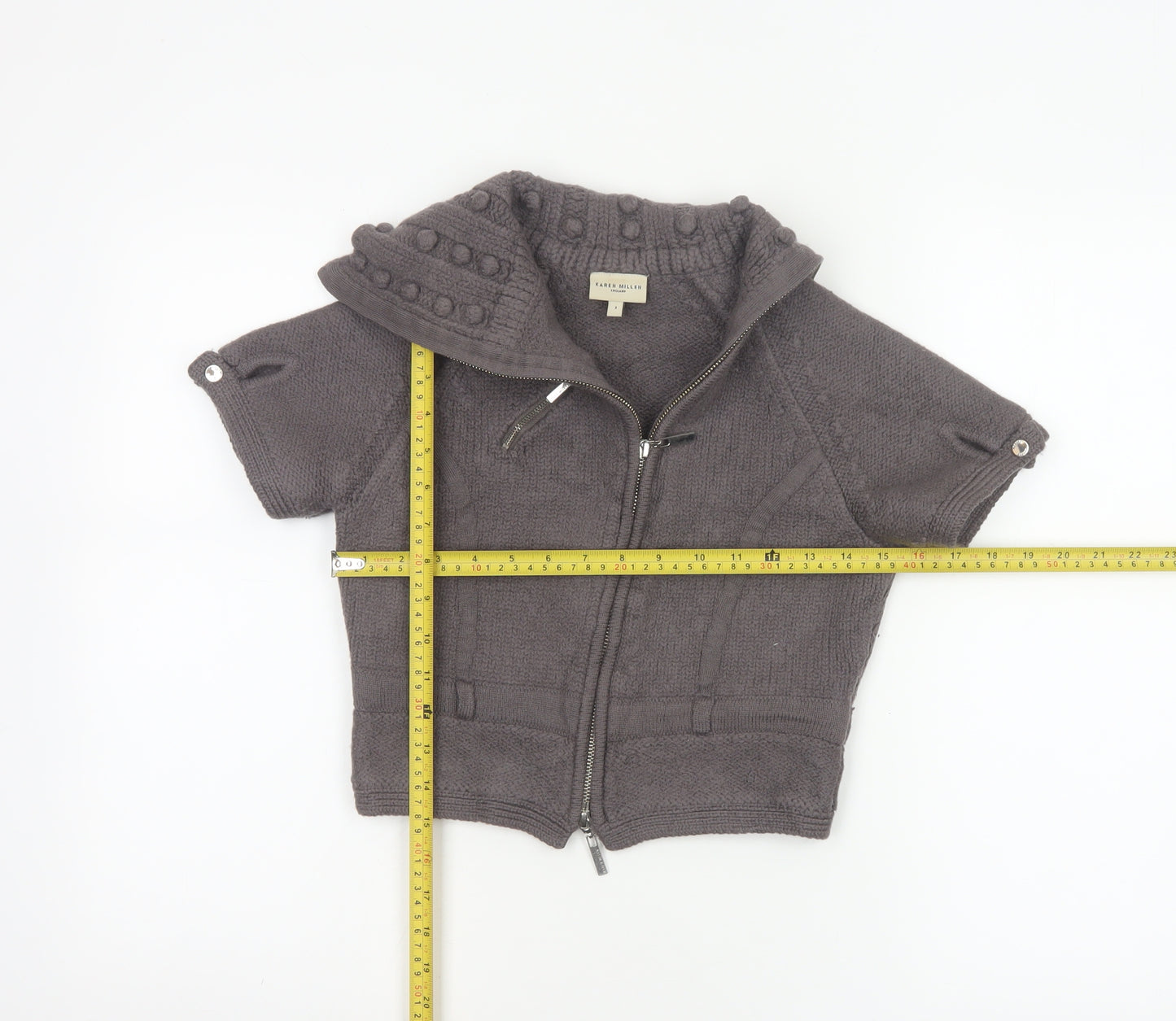 Karen Millen Women’s Grey Size 2 Merino Wool Zip Knit Cardigan