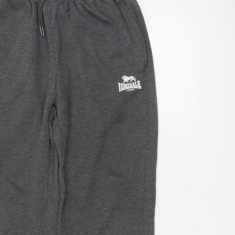 Lonsdale Men’s Grey M Fleece Sweatpants Joggers Drawstring Logo