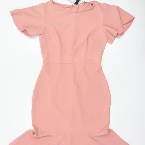 Trendyol Women Pink UK 12 Mermaid Long Flutter Sleeve Dress