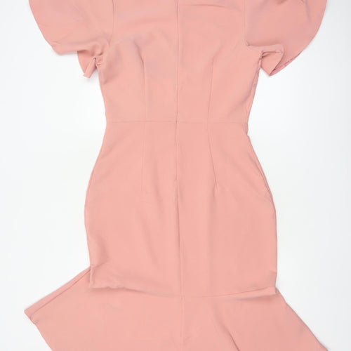 Trendyol Women Pink UK 12 Mermaid Long Flutter Sleeve Dress