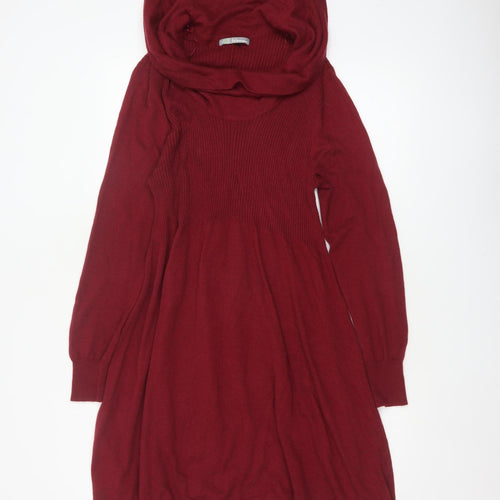 Marks & Spencer Women Red UK 18 Hooded Knit Jumper Dress Long Sleeve
