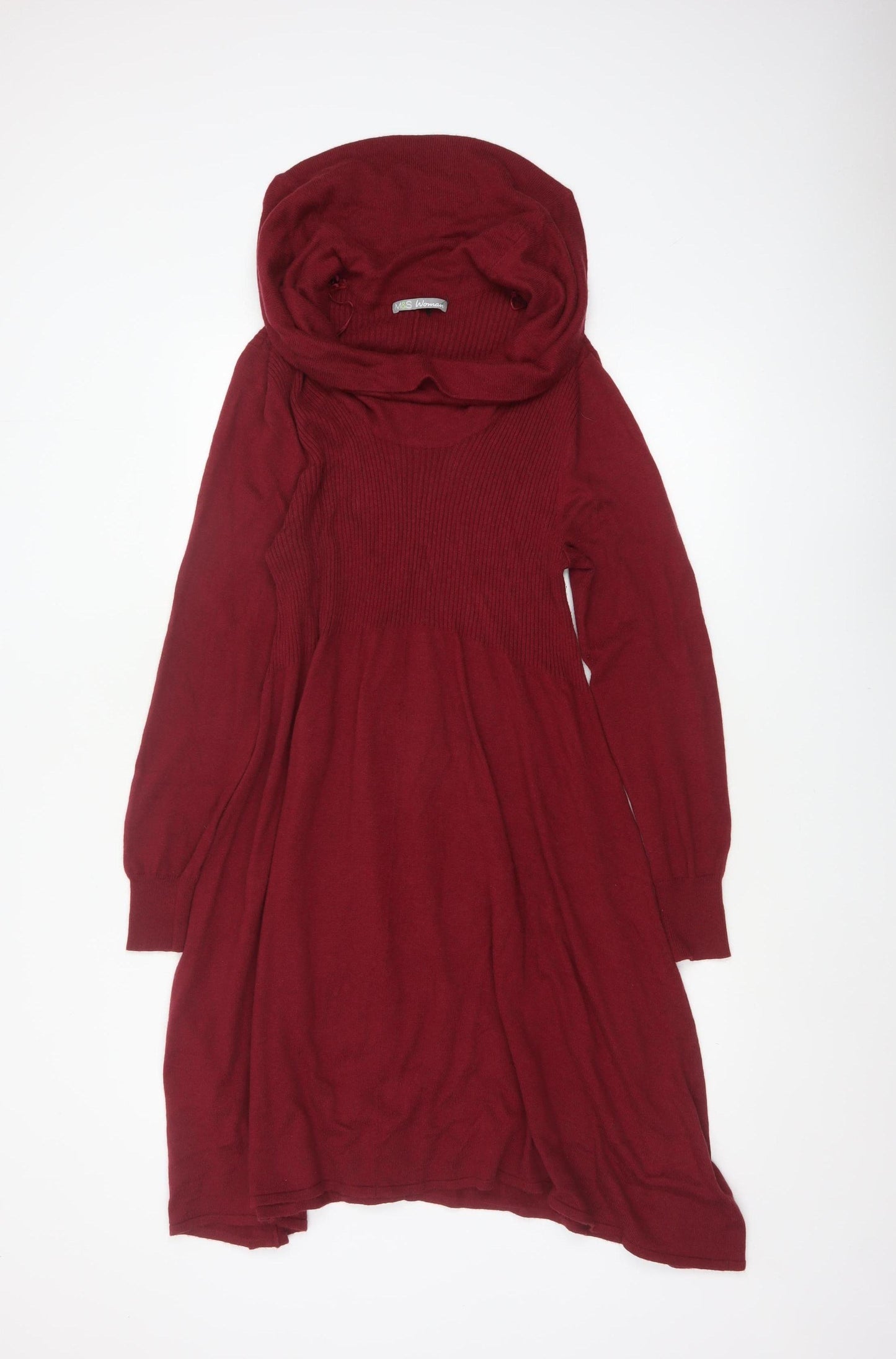 Marks & Spencer Women Red UK 18 Hooded Knit Jumper Dress Long Sleeve
