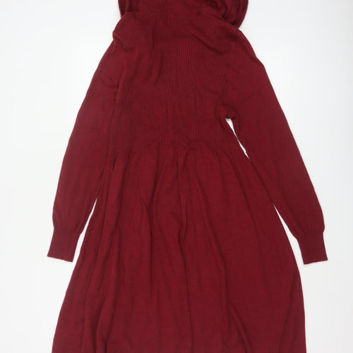 Marks & Spencer Women Red UK 18 Hooded Knit Jumper Dress Long Sleeve