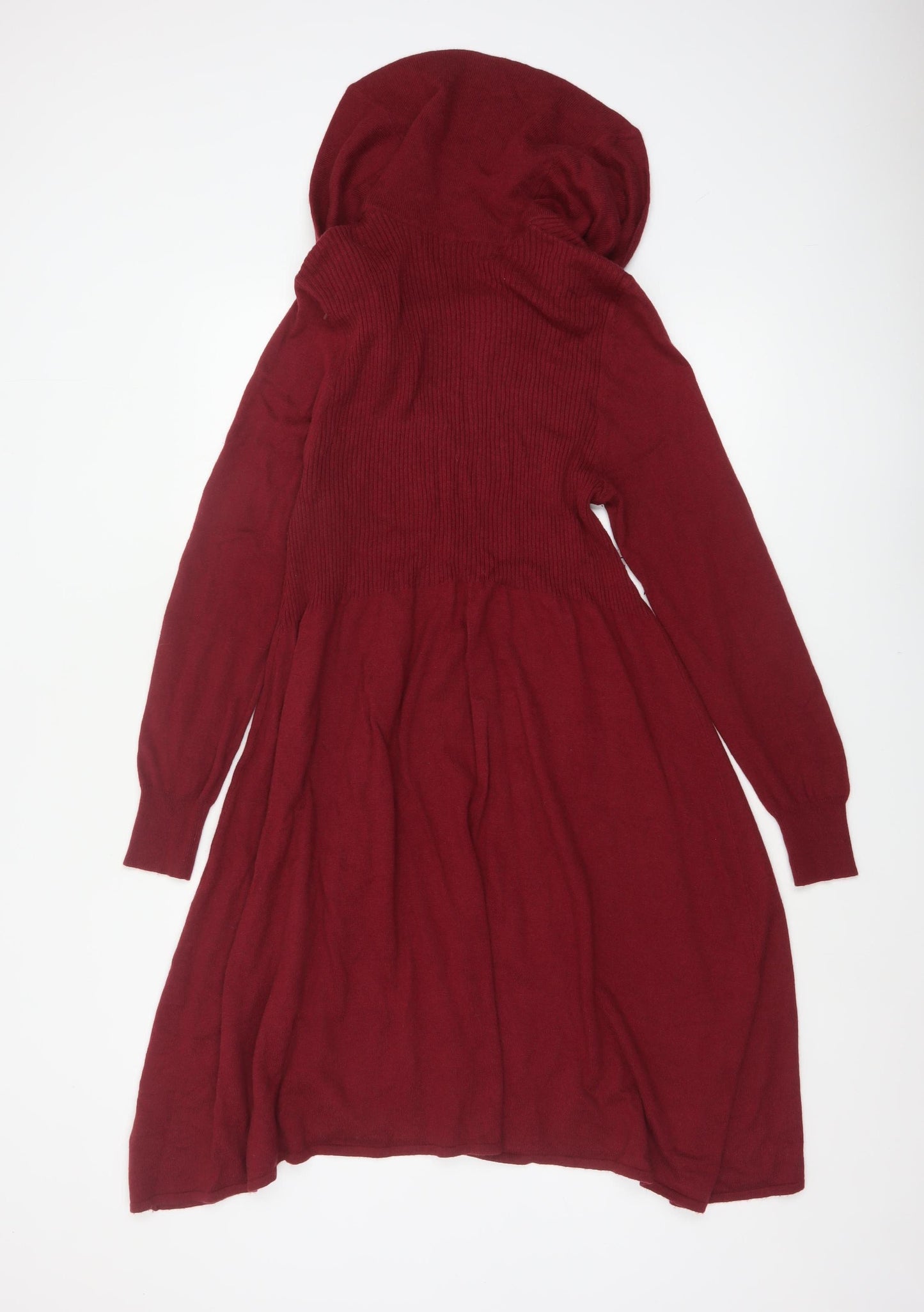 Marks & Spencer Women Red UK 18 Hooded Knit Jumper Dress Long Sleeve