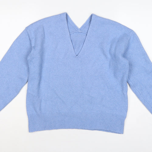 Next Women Blue UK 12 V-Neck Raglan Knit Pullover Jumper