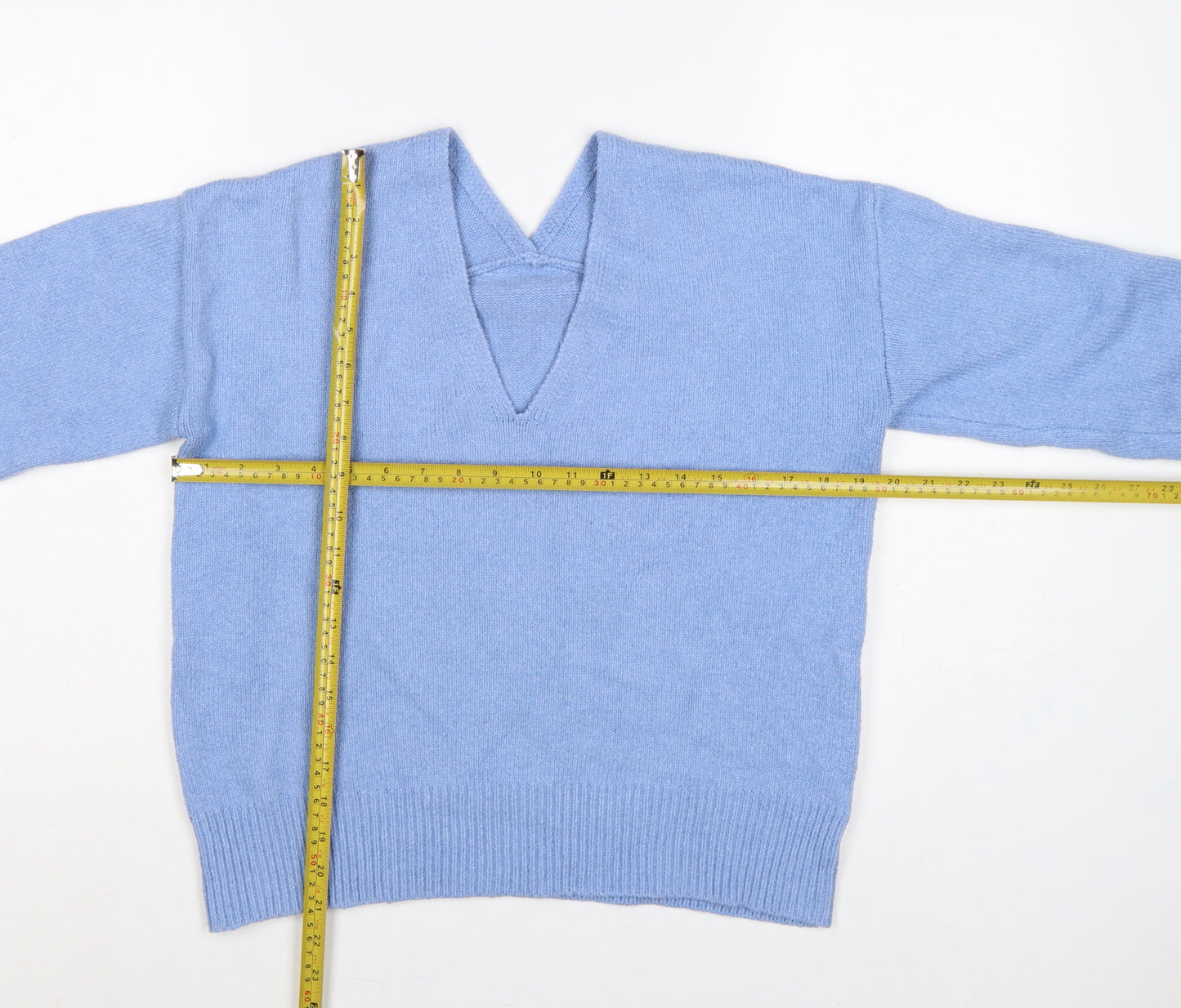 Next Women Blue UK 12 V-Neck Raglan Knit Pullover Jumper