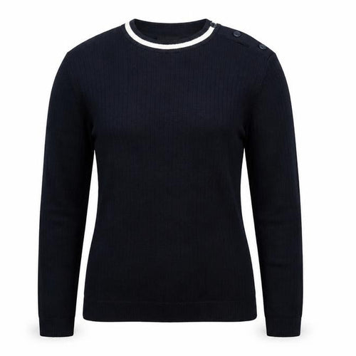 Esprit Women Blue M Rib Knit Crew Neck Button Shoulder Jumper