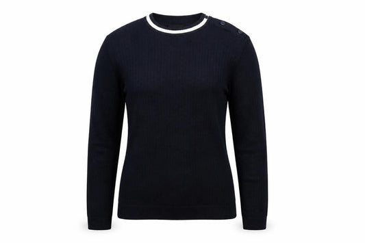 Esprit Women Blue M Rib Knit Crew Neck Button Shoulder Jumper