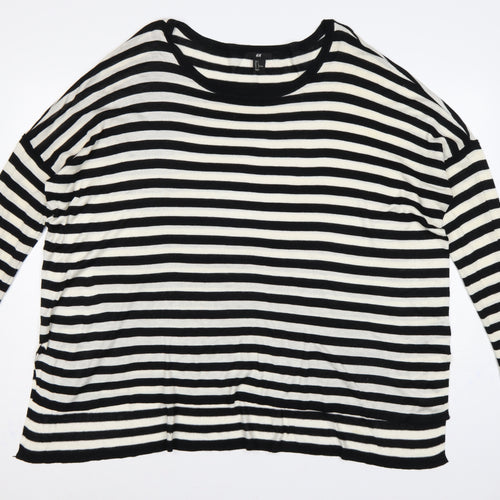 H&M Women’s Black White Striped Cotton Knit Pullover Jumper UK 14