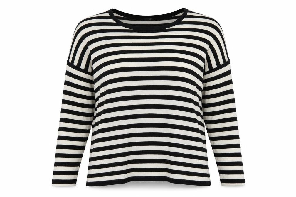 Front view of H&M Women’s Black White Striped Cotton Knit jumper UK 14