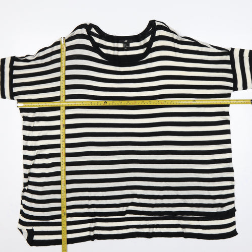 H&M Women’s Black White Striped Cotton Knit Pullover Jumper UK 14