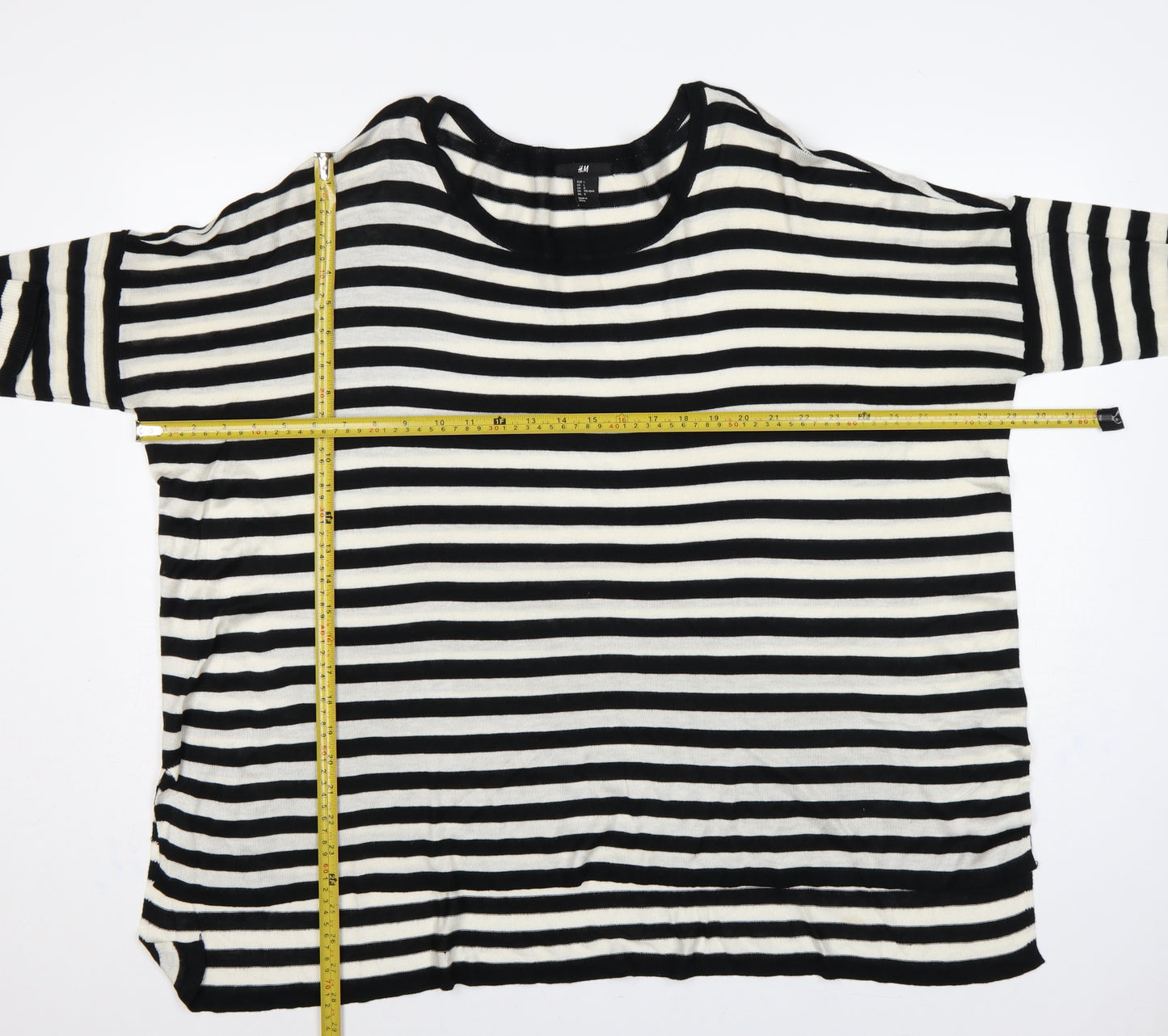 H&M Women’s Black White Striped Cotton Knit Pullover Jumper UK 14