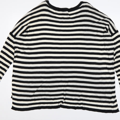 H&M Women’s Black White Striped Cotton Knit Pullover Jumper UK 14