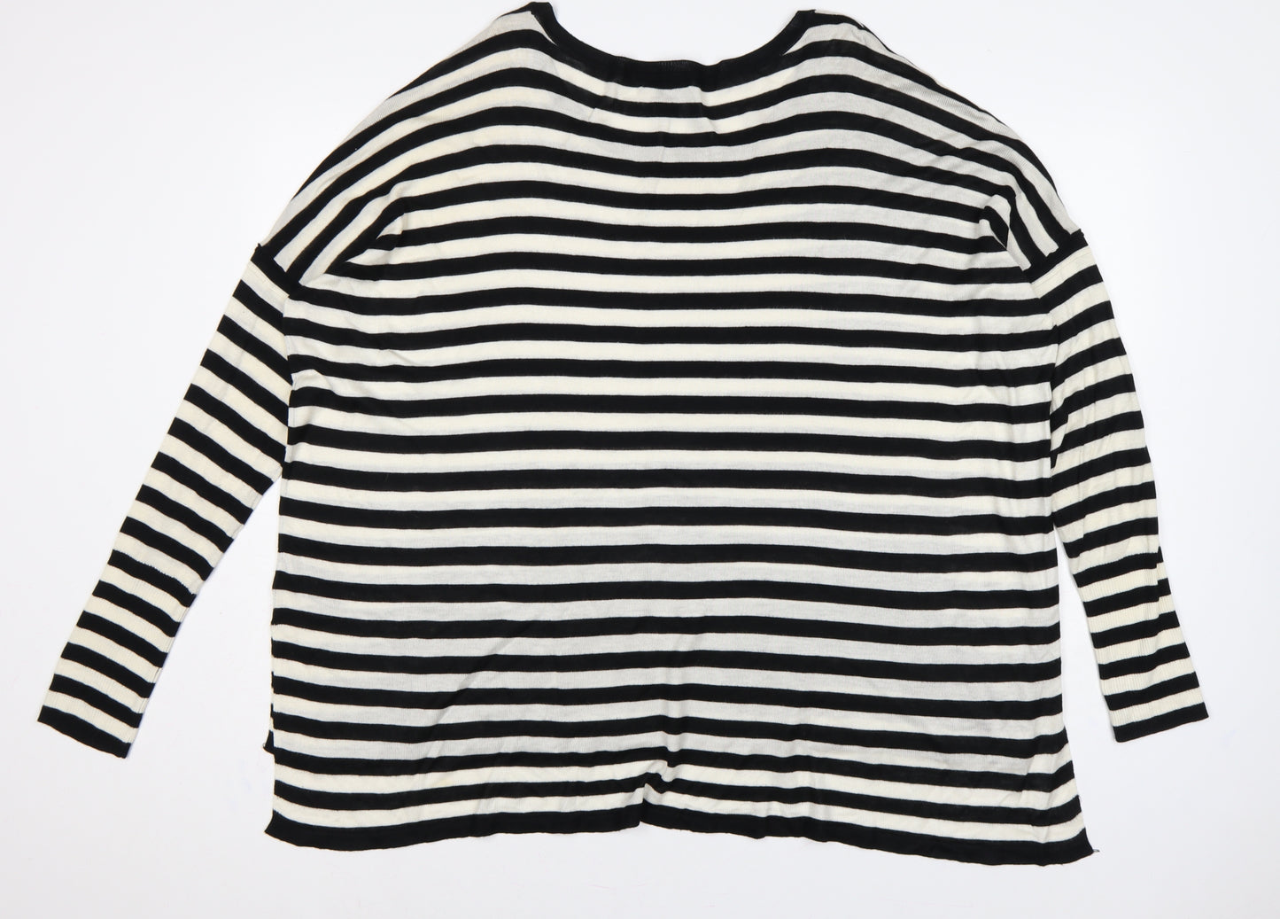 H&M Women’s Black White Striped Cotton Knit Pullover Jumper UK 14