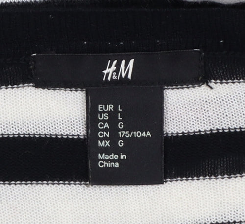 H&M Women’s Black White Striped Cotton Knit Pullover Jumper UK 14